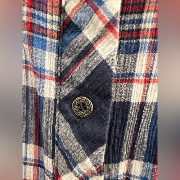 Catherines Women's 3X Blue Red Plaid Button Down Roll Tab Sleeve Western - Picture 7 of 7
